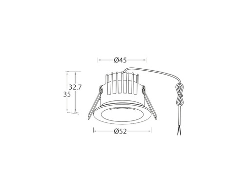 Teknisk ritning av en infälld spotlight med måttangivelser