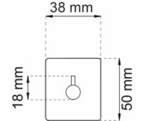 Teknisk ritning av en väggkrok som mäter 38 mm x 50 mm