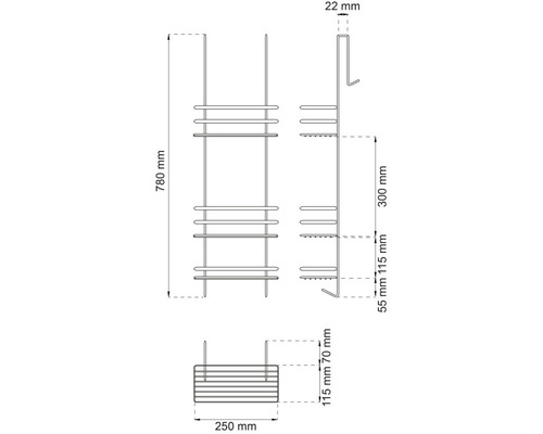 Teknisk ritning av en handdukshängare med mått