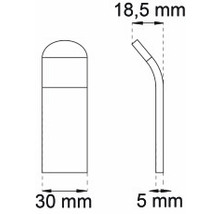 Teknisk ritning av en möbelknapp med måtten 30 mm, 18,5 mm och 5 mm.