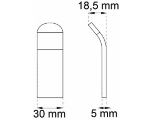 Teknisk ritning av en profil med måtten 30 mm, 5 mm och 18,5 mm