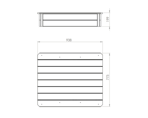 Teknisk ritning av en upphöjd rabatt med mått