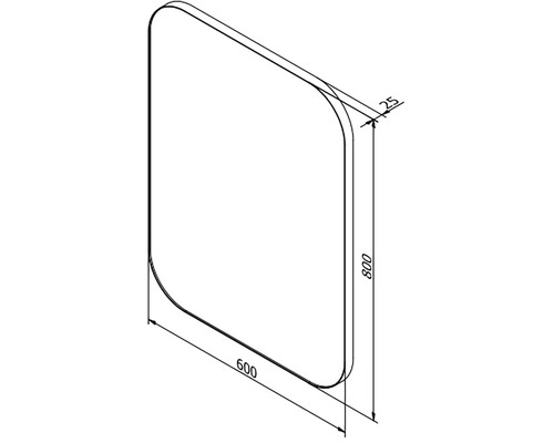 Teknisk ritning av ett badkarsskydd med måtten 800 x 600 x 25 millimeter