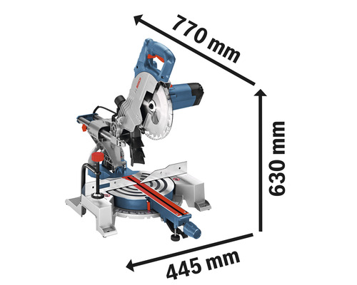 Kap- och gersåg med måtten 770 mm, 630 mm och 445 mm.