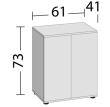 Skåp med måtten höjd 73 cm, bredd 61 cm, djup 41 cm
