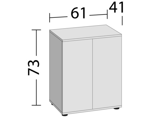 Skåp med måtten höjd 73 cm, bredd 61 cm, djup 41 cm