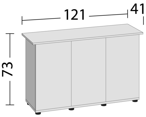 Illustration av ett underskåp med måtten 121, 41 och 73 centimeter.