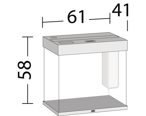 Bild av ett akvarium med måtten 61 x 41 x 58 cm.