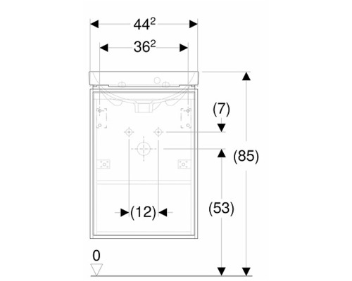 Teknisk ritning av ett tvättställsskåp med mått