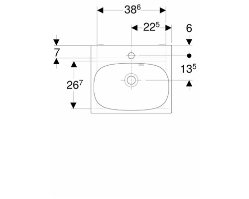 Teknisk ritning av ett handfat med dimensioner
