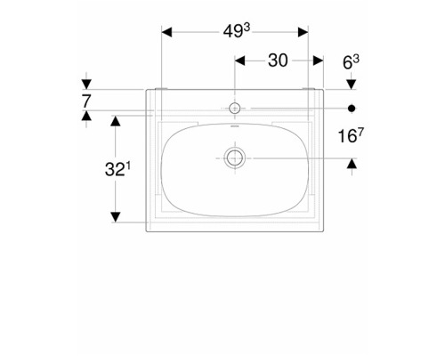 Teknisk ritning av ett tvättställ med måttangivelser