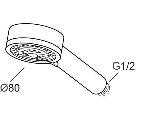 Handdusch med en diameter på 80 millimeter och G1/2-anslutning