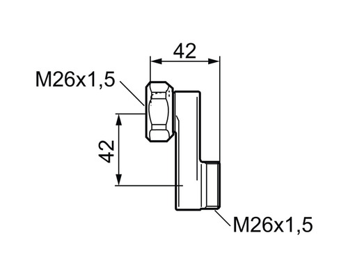 Teknisk ritning av ett lager med måtten M26x1,5 och 42.