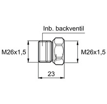 Mellankoppling MORA med inbyggd backventil M26x1,5 invändig/utvändig krom 8188567