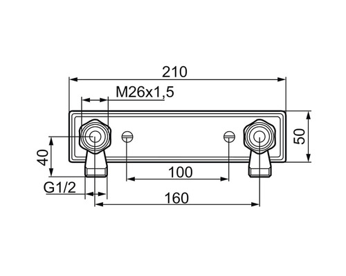 Teknisk ritning av en armaturfästanordning med dimensioner.