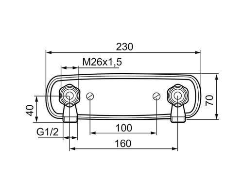 Teknisk ritning av en radiatoranslutning med dimensioner