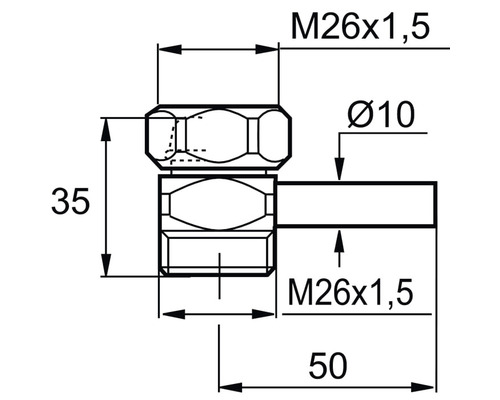 Teknisk ritning av ett anslutningsstycke med mått