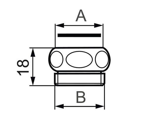 Teknisk ritning av en anslutningsdetalj med måtten A, B och 18.