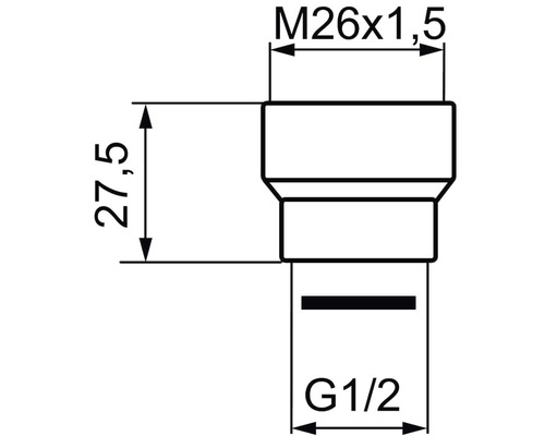 Teknisk ritning av en anslutning med måtten M26x1,5 och G1/2