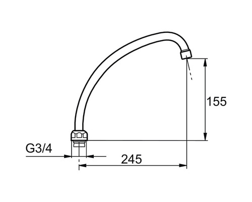 Teknisk ritning av en vattenkranstut med måttangivelser