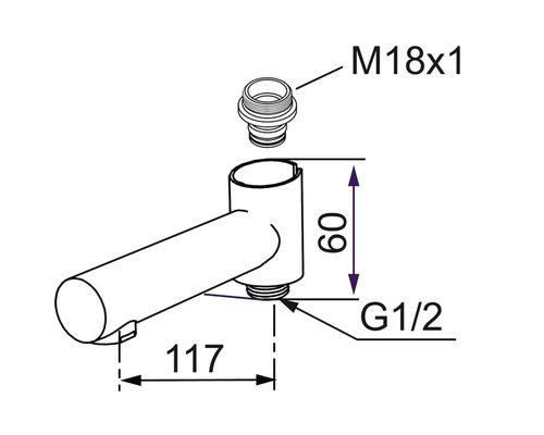 Teknisk ritning av en vattenkran med mått.