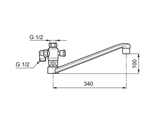 Teknisk ritning av en vattenkran med mått