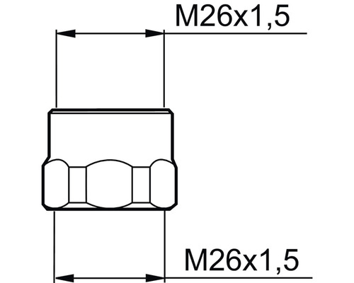 Teknisk ritning av en mutter med måtten M26x1,5