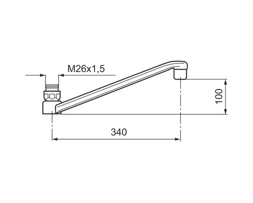 Teknisk ritning av en armatur med måttangivelser.