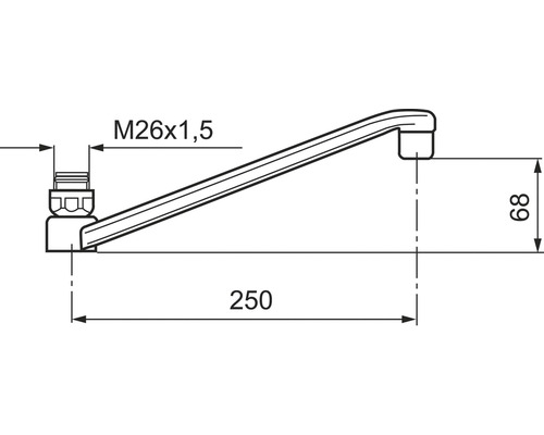 Teknisk ritning av en vattenkran med mått