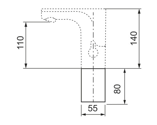 Teknisk ritning av en armatur med måttangivelser