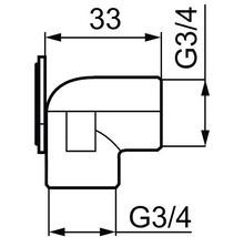 Teknisk ritning av ett hörnstycke med måtten 33 och G3/4