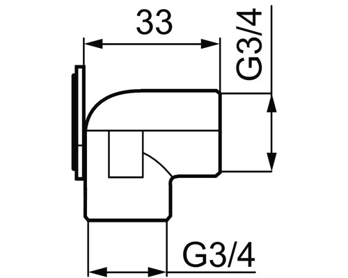 Teknisk ritning av ett hörnstycke med måtten 33 och G3/4