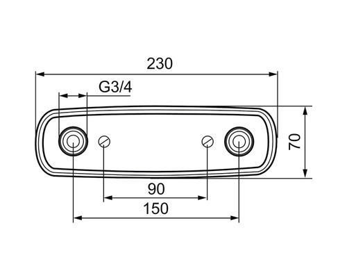 Teknisk ritning med dimensioner för en rosett