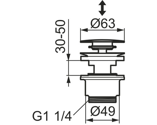 Teknisk ritning av en avloppsventil med dimensioner