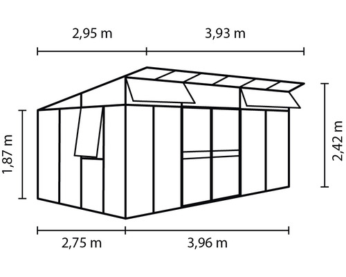 Skiss av ett växthus med mått