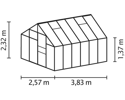 Illustration av ett växthus med dimensioner