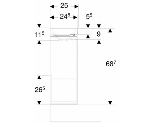 Teknisk ritning av ett tvättställ med mått
