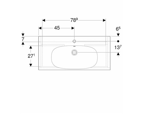 Ritning av ett tvättställ med måttangivelser