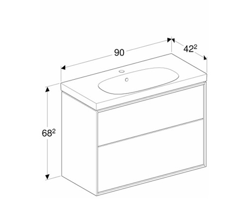 Tvättställsskåp med två lådor och måttangivelser