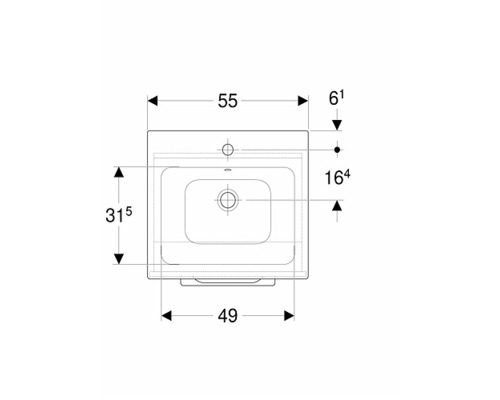 Teknisk ritning av ett tvättställ med mått för installation