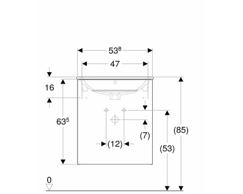 Teknisk ritning av ett tvättställsskåp med dimensioner