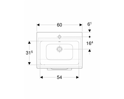 Teknisk ritning av ett tvättställ med dimensioner