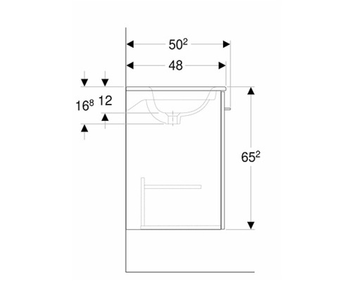 Teknisk ritning av ett underskåp för tvättställ med dimensioner