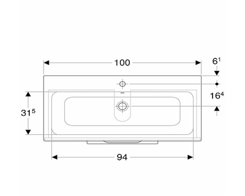 Teknisk ritning av ett tvättställ med dimensioner