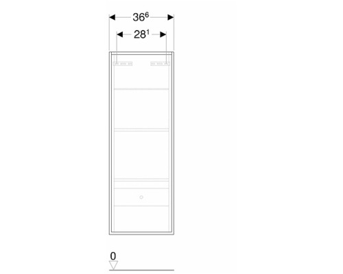 Teknisk ritning av ett badrumsskåp med mått