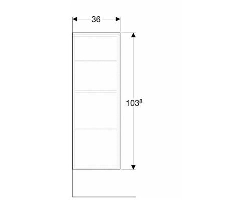 Teknisk ritning av ett högskåp med måtten 36 gånger 103,8 centimeter.