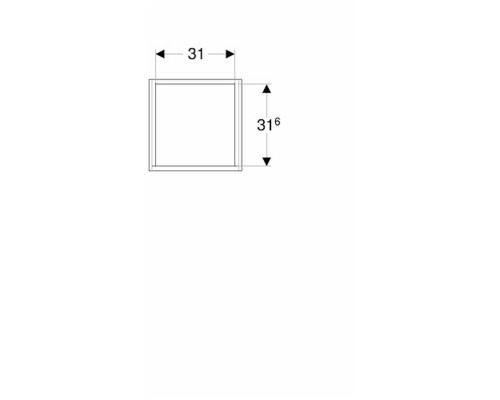 Teknisk ritning av en kvadrat med en sidlängd på 31 millimeter