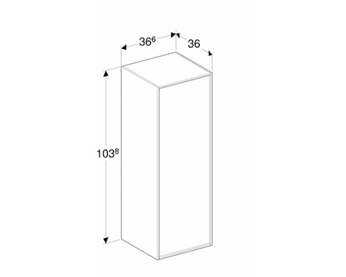 Teknisk ritning av ett skåp med måtten 36,6 cm bredd, 36 cm djup och 103,8 cm höjd.