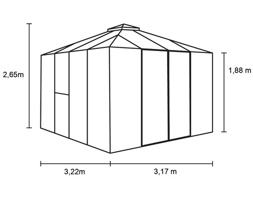 Skiss av ett trädgårdshus med mått