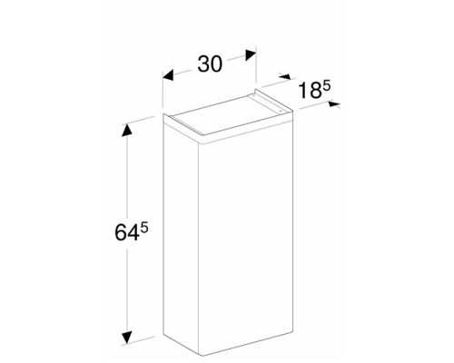 Ritning av ett hängande badrumsskåp med mått